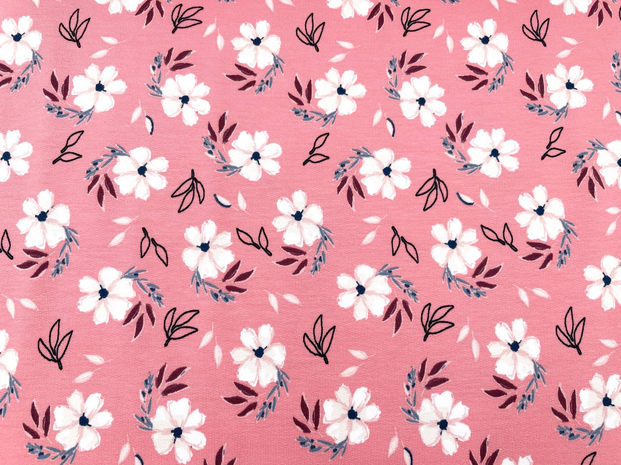 French Terry Bio Baumwolle "Flowers" Rosa