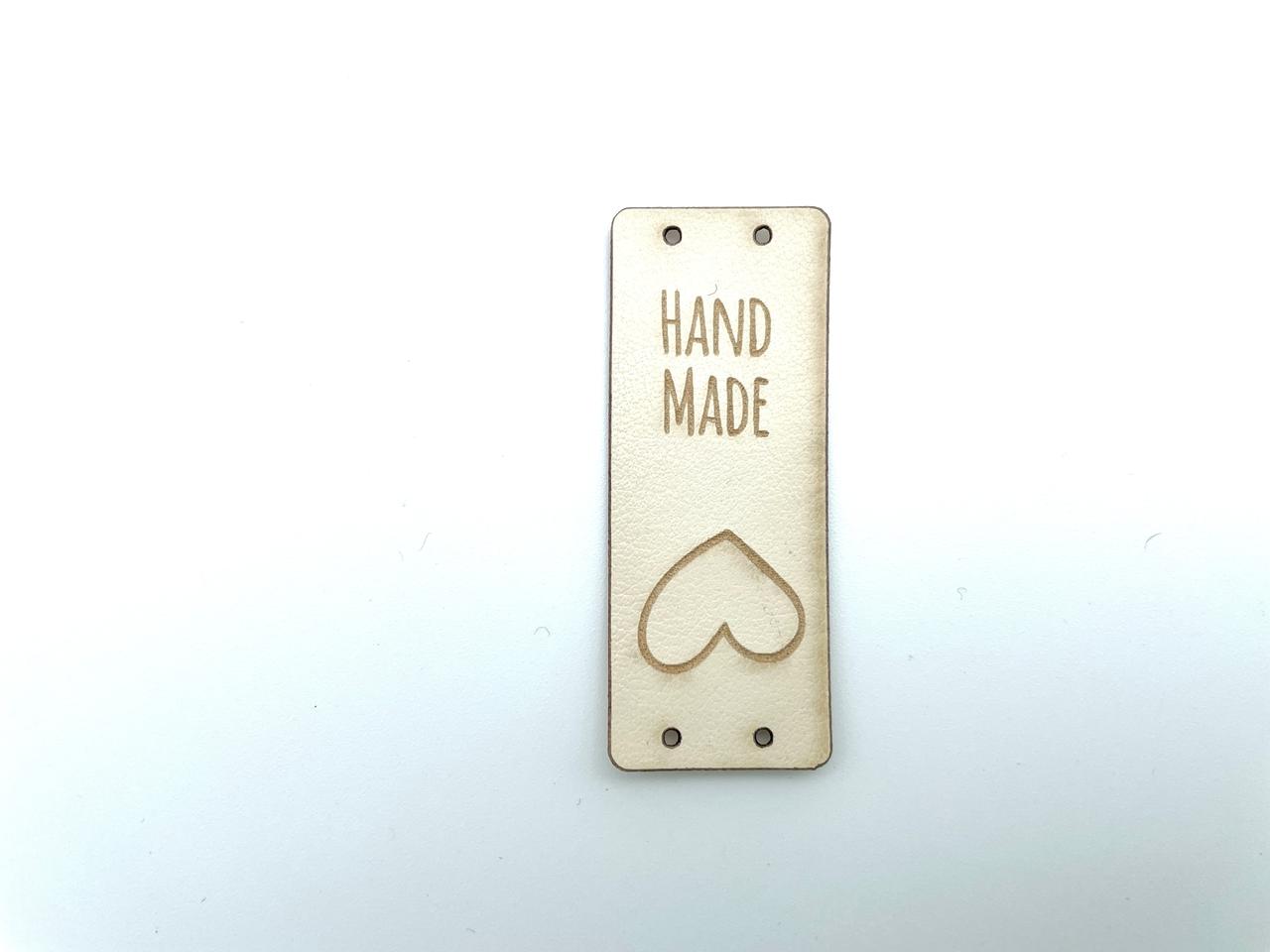 Kunstleder Label zum Knicken "Handmade" Creme Weiß