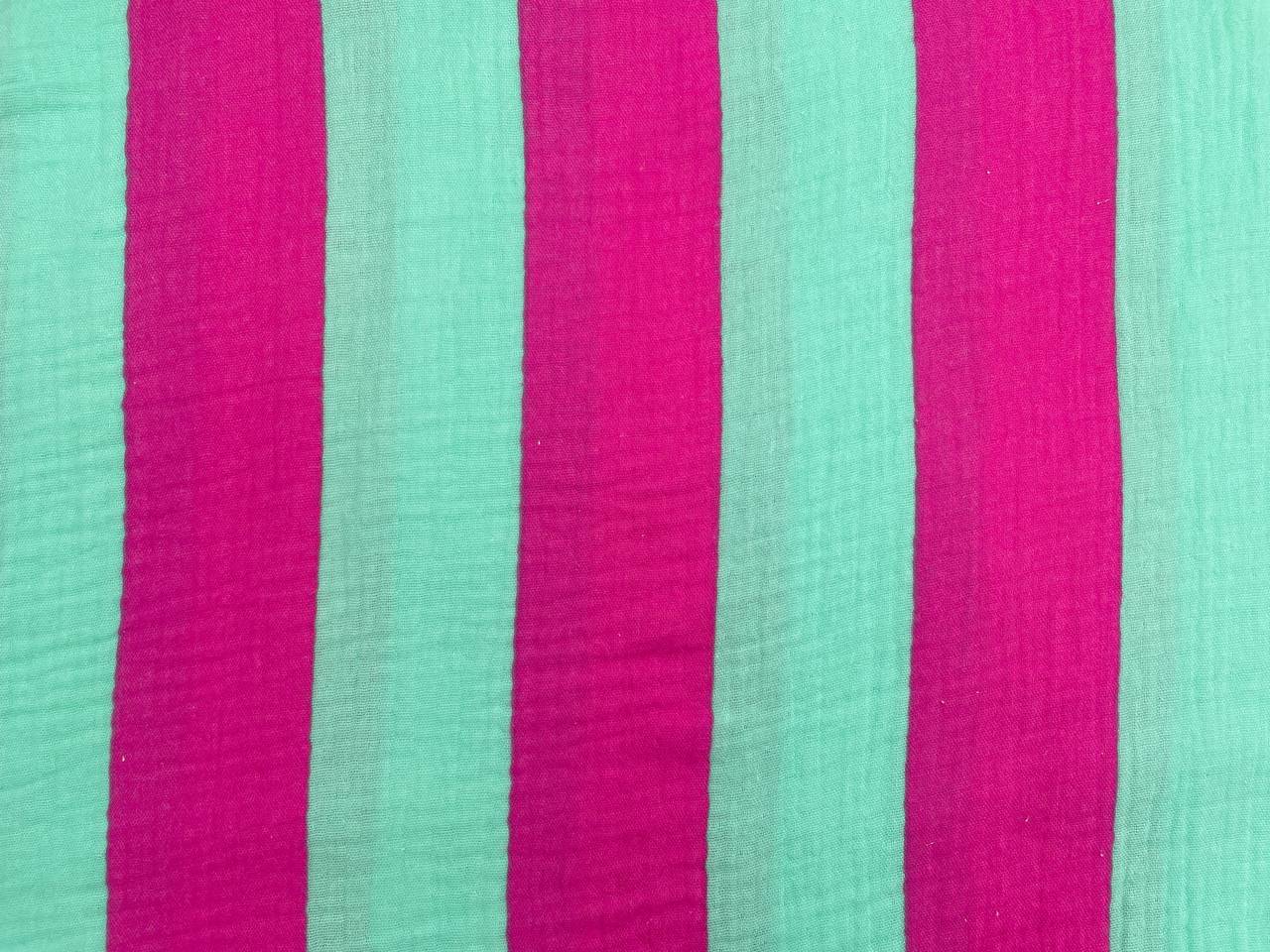 Musselin "Breite Streifen" Pink / Mint