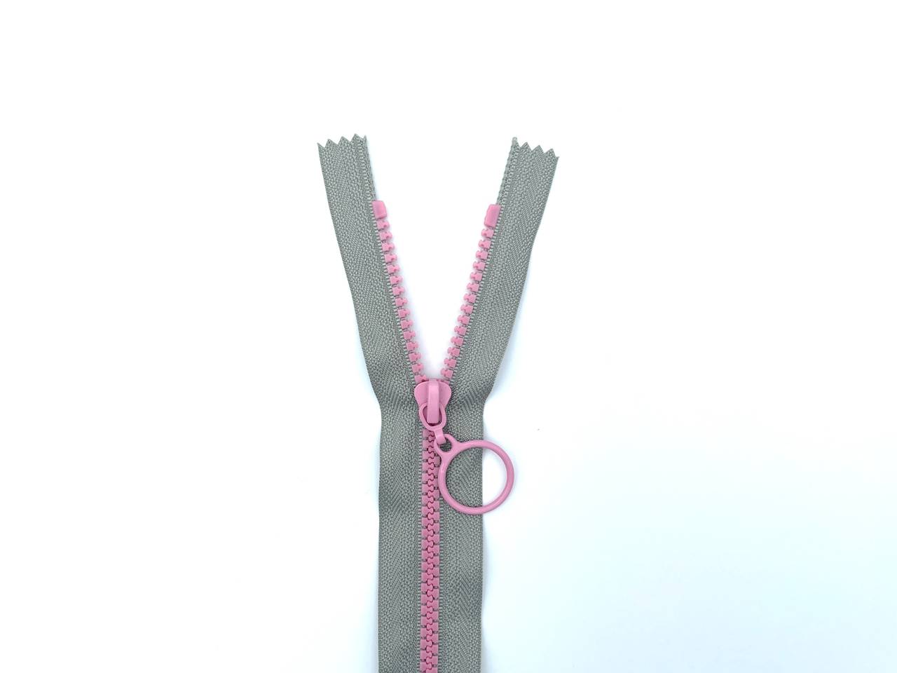 Reißverschluss mit Ringzipper 25cm Grau Rosa