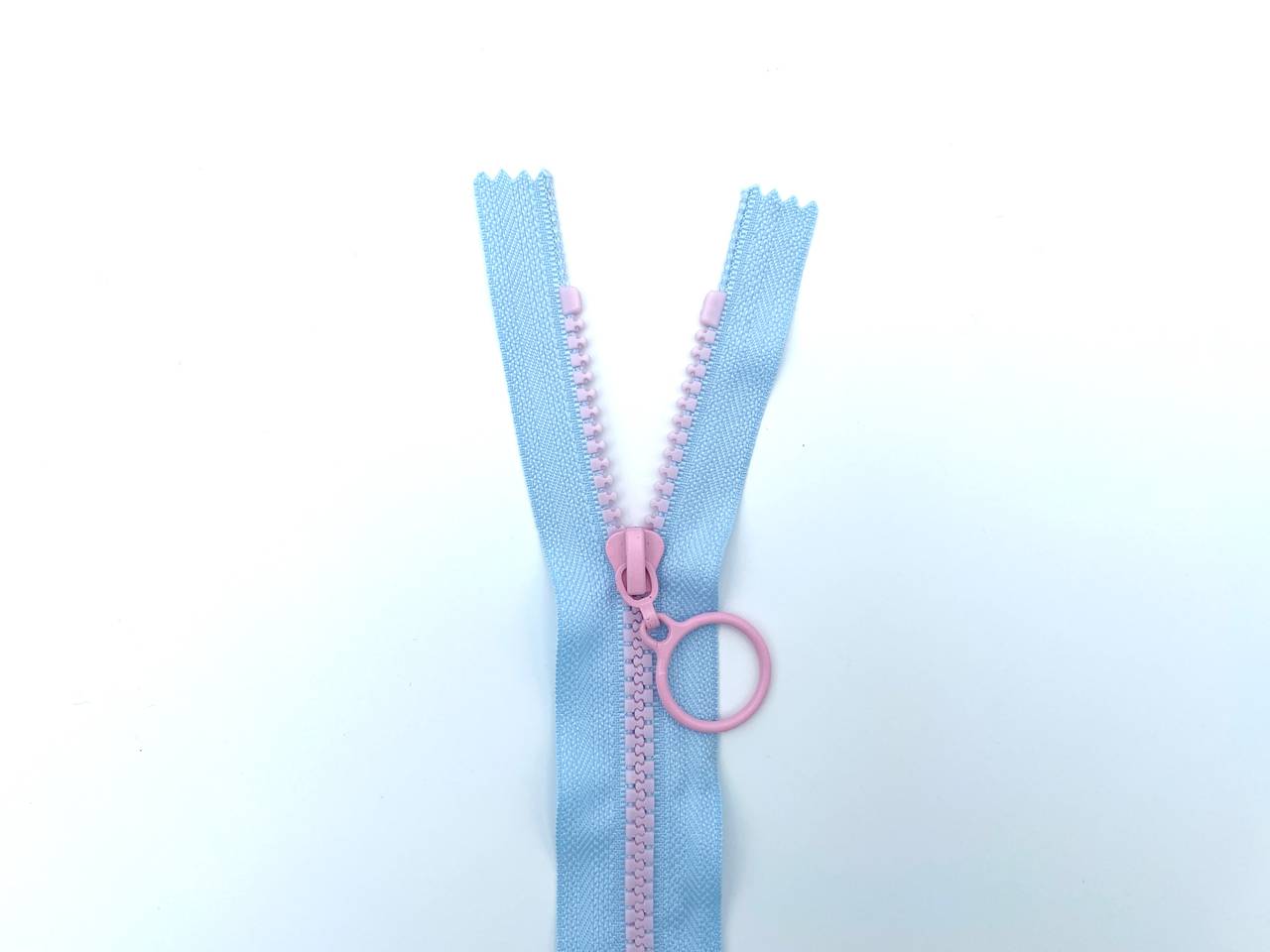 Reißverschluss mit Ringzipper 25cm Hellblau Rosa