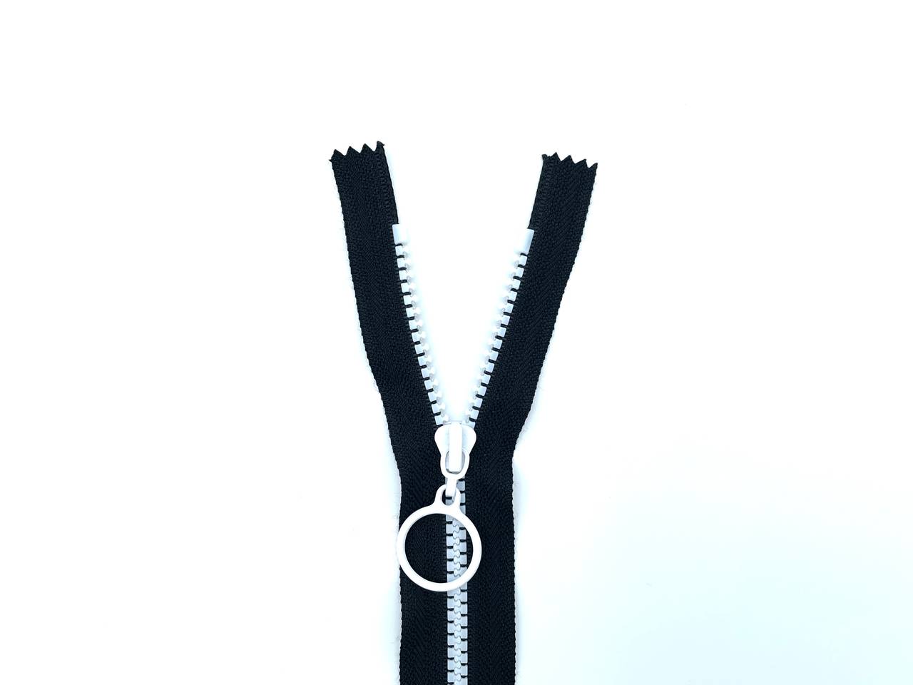 Reißverschluss mit Ringzipper 25cm Schwarz Weiß