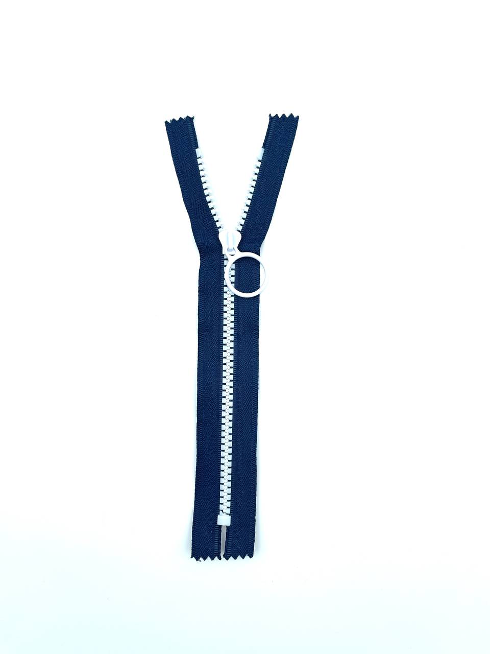 Reißverschluss mit Ringzipper 20cm Dunkelblau Weiß