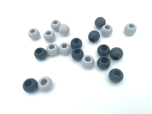 Großlochperlen Set 20 Stück Hellgrau / Schwarzgrau