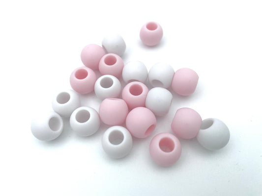 Großlochperlen Set 20 Stück Hellrosa / Weiß