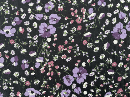 Viskose Krepp "Sommerblumen" Schwarz