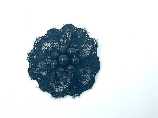 Aufnäher "Blume mit Perlenkranz" Schwarz