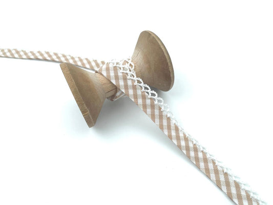 Baumwoll Paspelband mit Spitze Beige