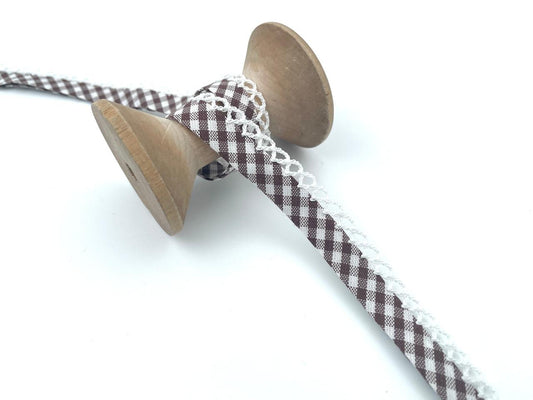 Baumwoll Paspelband mit Spitze Braun
