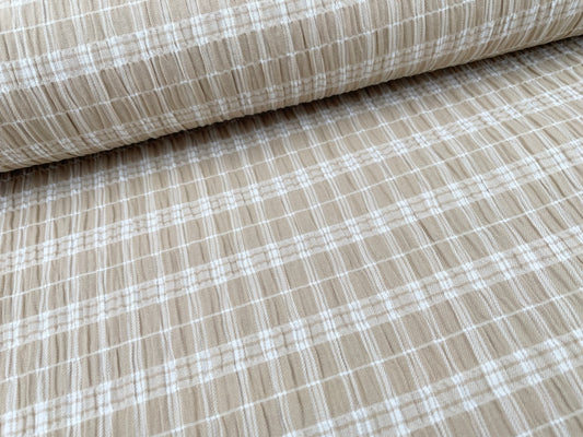 Baumwoll Seersucker "Karomuster" Beige
