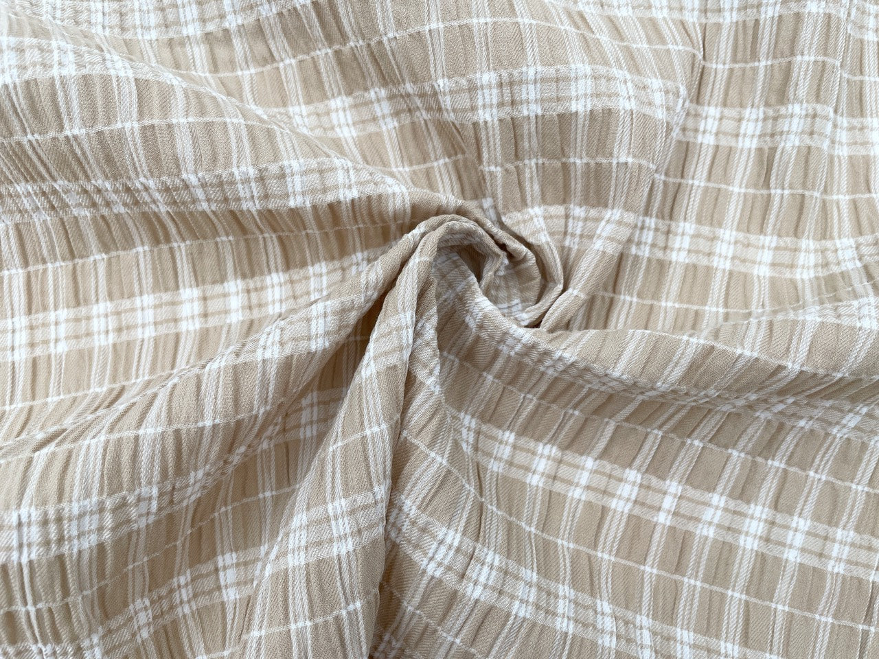 Baumwoll Seersucker "Karomuster" Beige