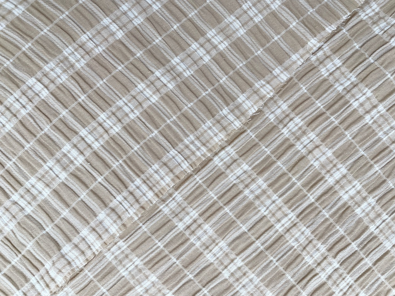 Baumwoll Seersucker "Karomuster" Beige