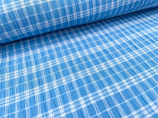 Baumwoll Seersucker "Karomuster" Blau