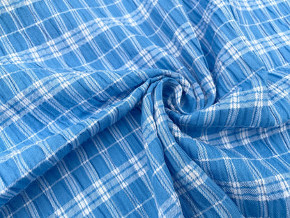 Baumwoll Seersucker "Karomuster" Blau