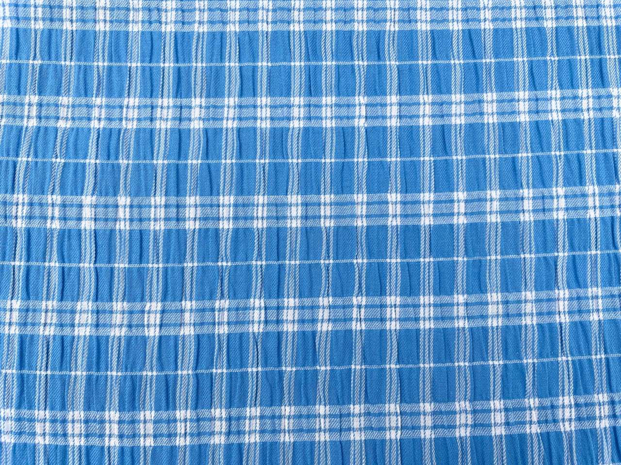 Baumwoll Seersucker "Karomuster" Blau