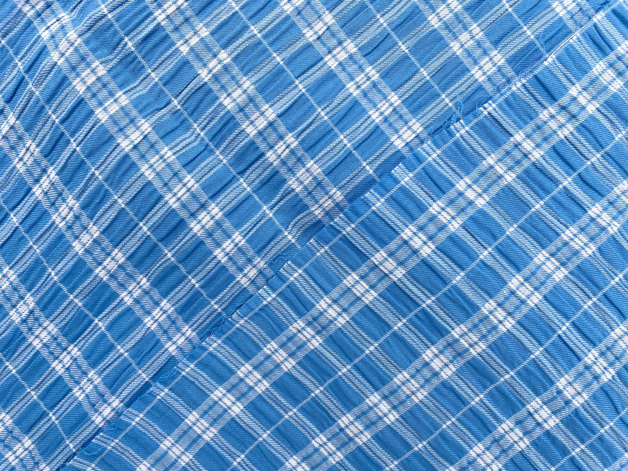 Baumwoll Seersucker "Karomuster" Blau