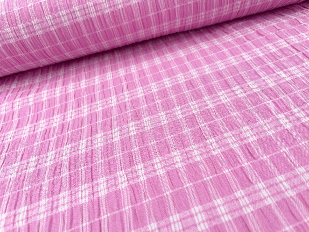 Baumwoll Seersucker "Karomuster" Rosa