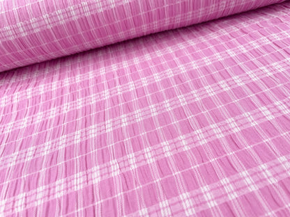 Baumwoll Seersucker "Karomuster" Rosa