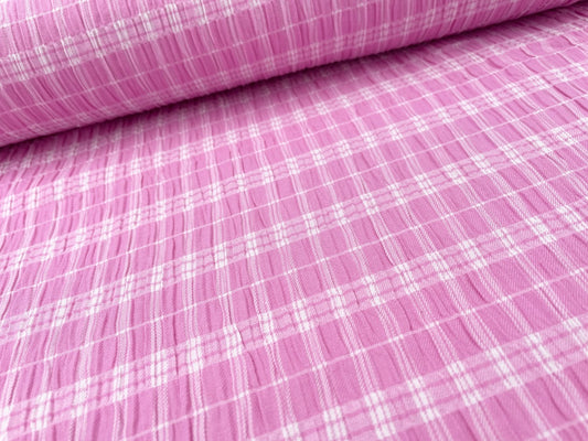 Baumwoll Seersucker "Karomuster" Rosa