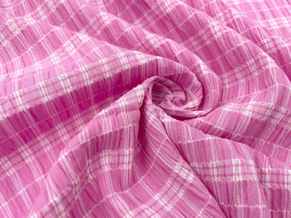 Baumwoll Seersucker "Karomuster" Rosa