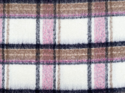 Flauschiger Mantel Wollstoff große Karos Rosa Wollweiß