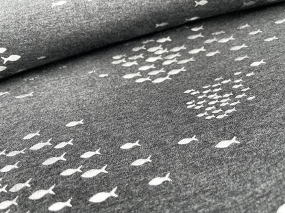 Foil Print Jersey "Fische" Dunkelgrau Melange