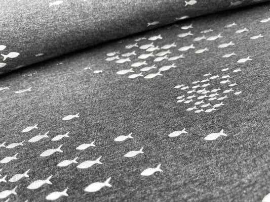Foil Print Jersey "Fische" Dunkelgrau Melange