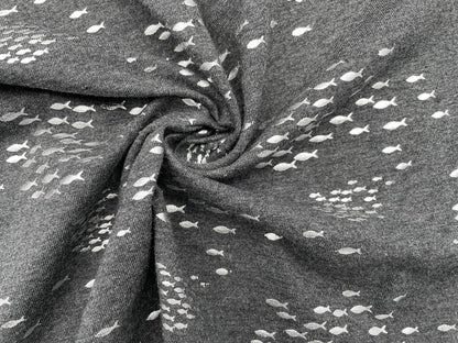 Foil Print Jersey "Fische" Dunkelgrau Melange