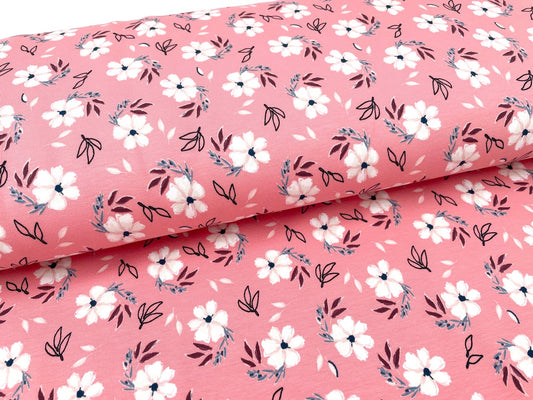 French Terry Bio Baumwolle "Flowers" Rosa