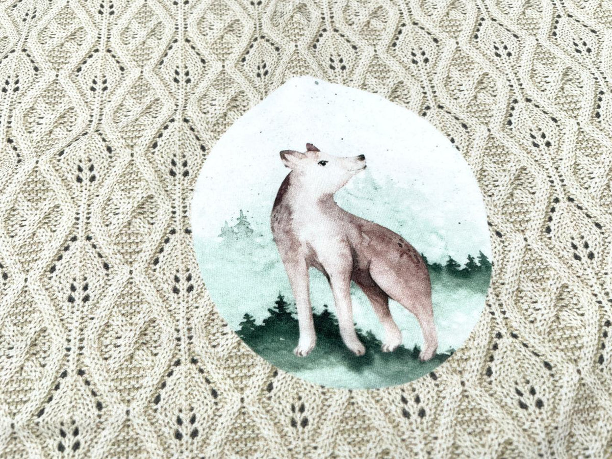Premium French Terry Panel "Häkel Optik Wolf" 60cm x 150cm
