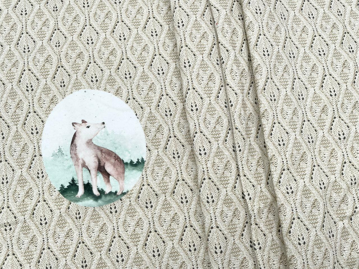 Premium French Terry Panel "Häkel Optik Wolf" 60cm x 150cm