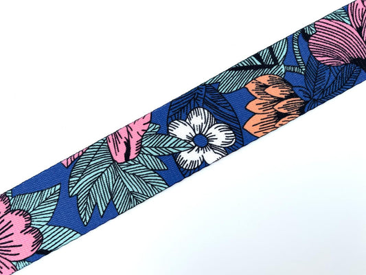 Gurtband "Blumen" 3,8cm Blau