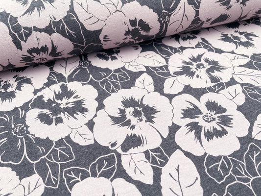Jersey "große Blumen" Anthrazit Melange