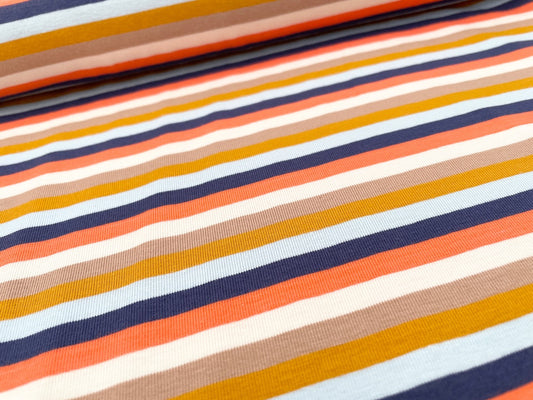 Jersey "Retro Streifen" Beige Orange Blau garngefärbt