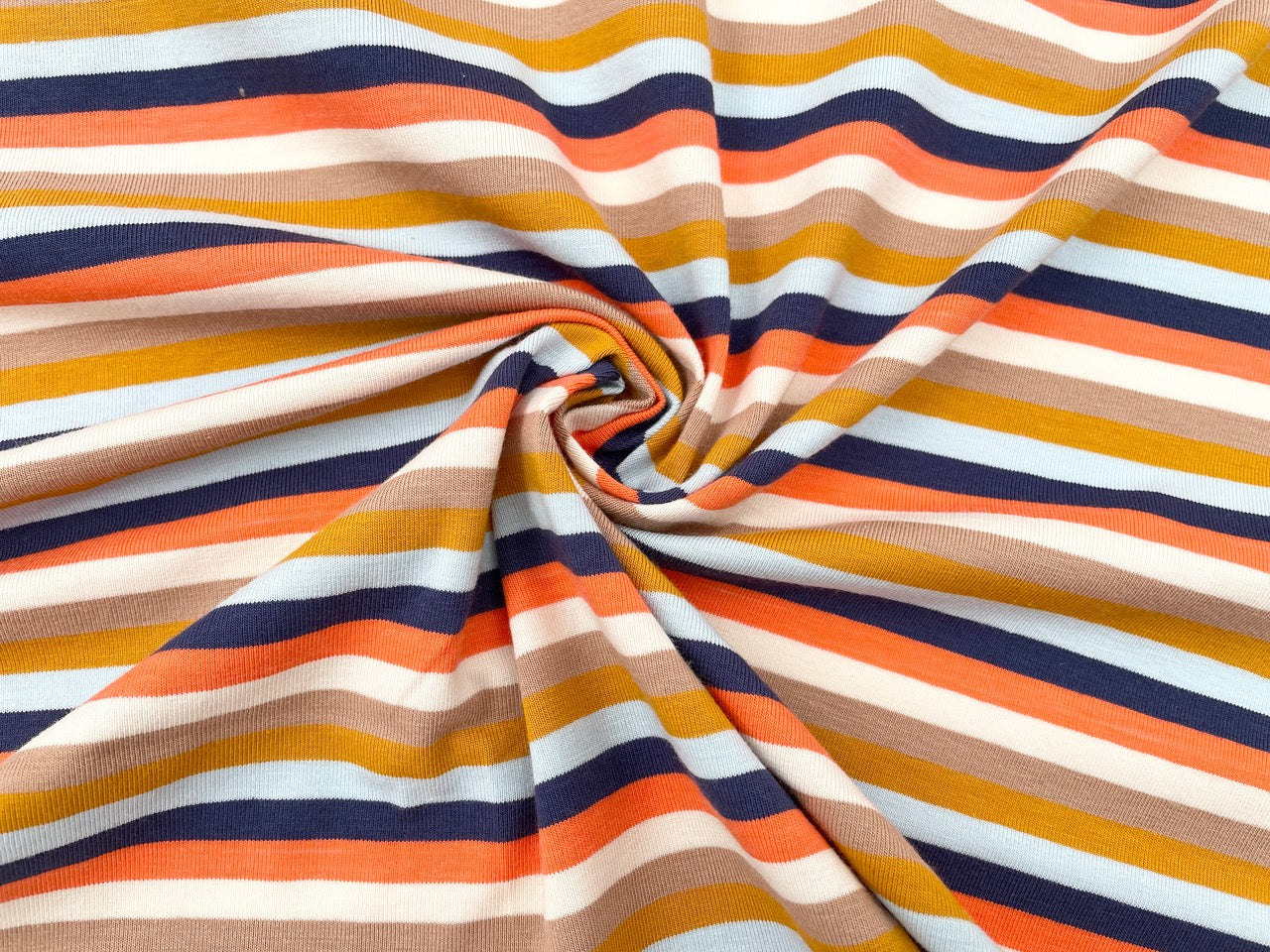 Jersey "Retro Streifen" Beige Orange Blau garngefärbt