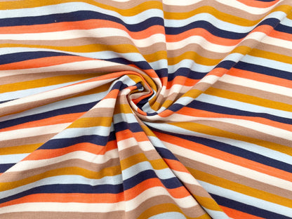 Jersey "Retro Streifen" Beige Orange Blau garngefärbt