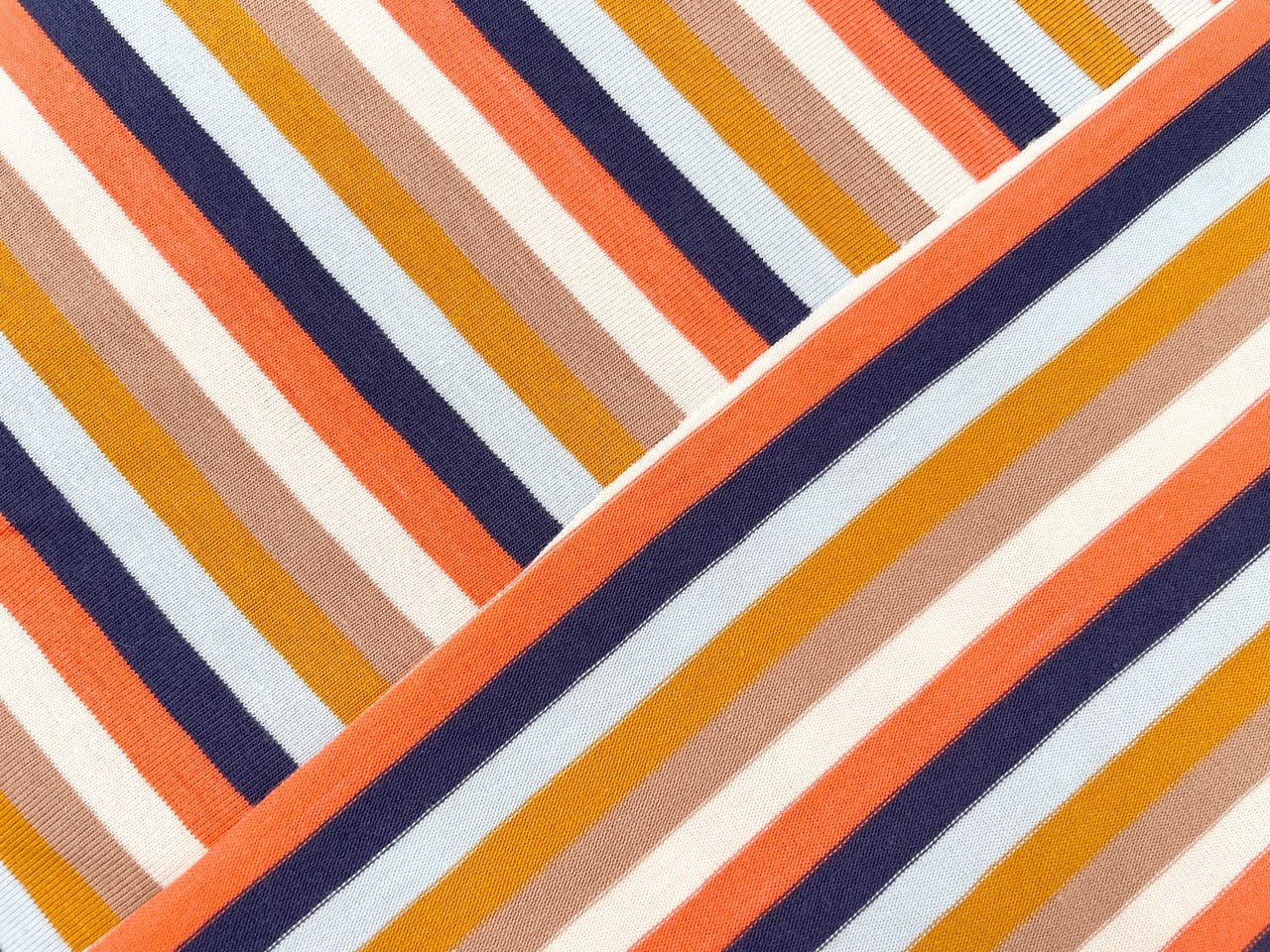Jersey "Retro Streifen" Beige Orange Blau garngefärbt