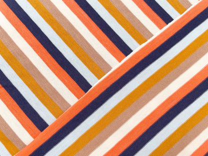 Jersey "Retro Streifen" Beige Orange Blau garngefärbt