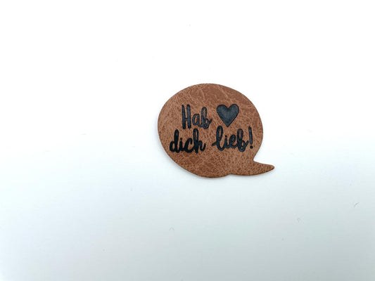 Kunstleder Label "Hab dich lieb" in Sprechblase
