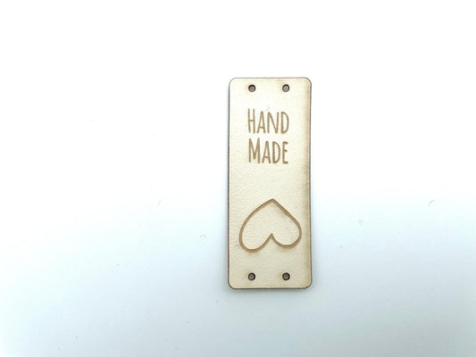 Kunstleder Label zum Knicken "Handmade" Creme Weiß