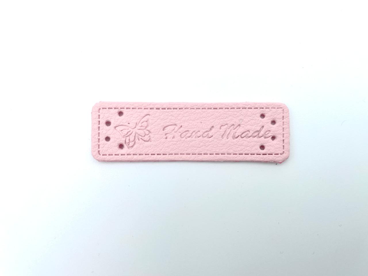 Kunstleder Label "Hand Made" Pastell Rosa