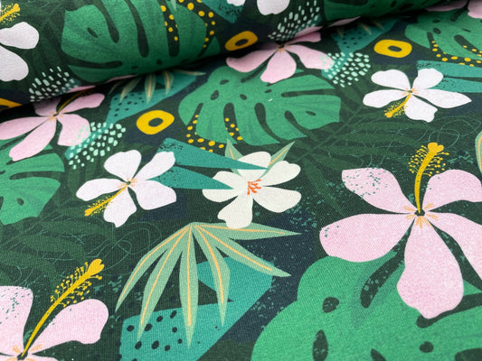Digitaldruck Kuschelsweat "Jungle Flowers" Grün