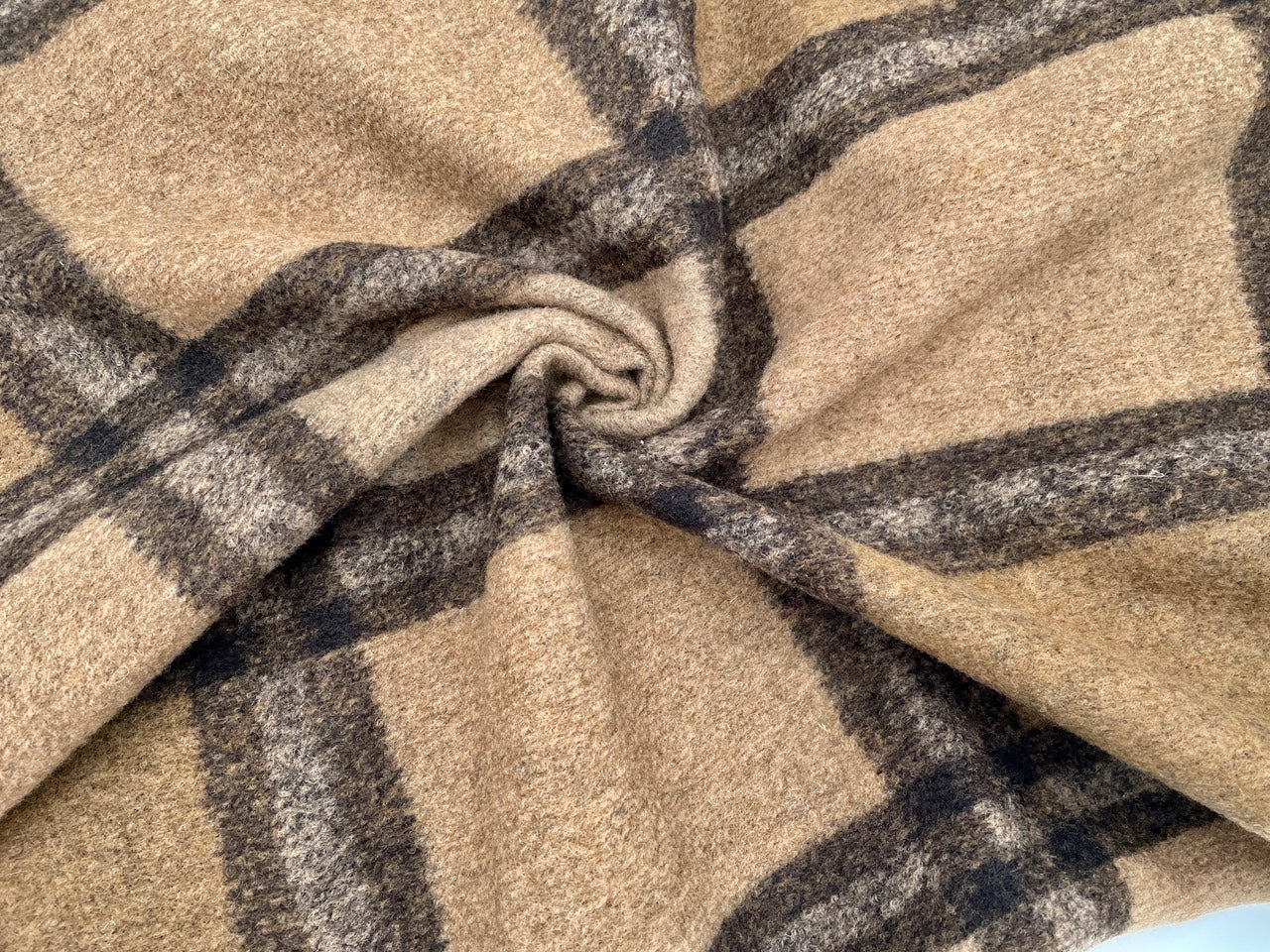 Mantelstoff große Karos Braun Reststück 60cm x 150cm