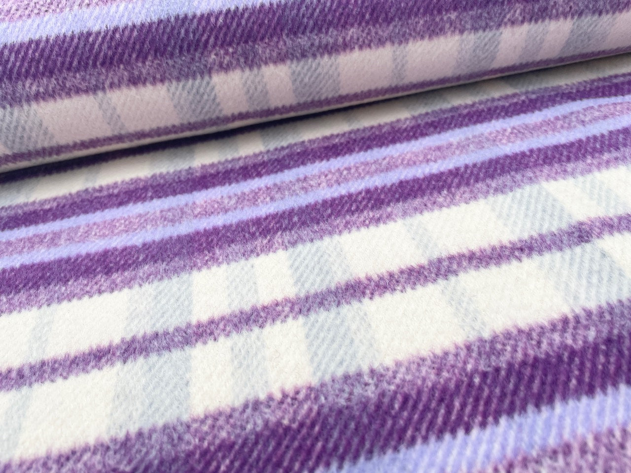 Mantel Wollstoff große Karos Lila Wollweiß