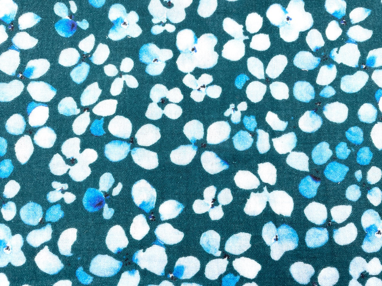 Digitaldruck Musselin "Aquarell Blüten" Petrol