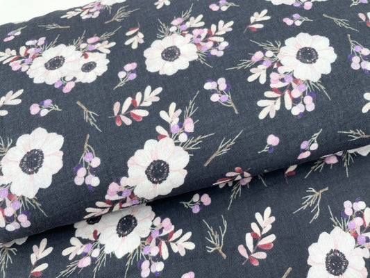 Digitaldruck Musselin "Blumen" Schwarz