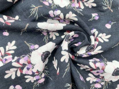 Digitaldruck Musselin "Blumen" Schwarz