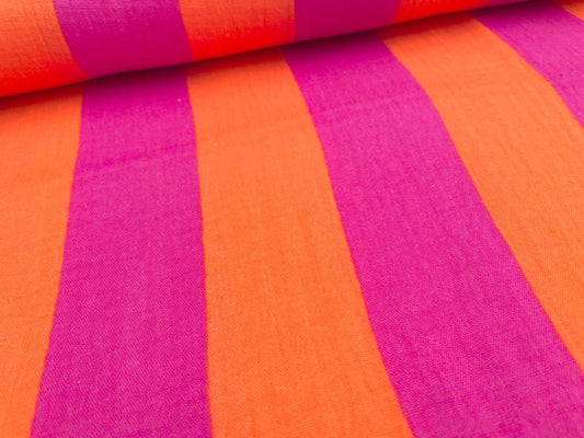 Musselin "Breite Streifen" Pink Orange Reststück 90cm x 150cm