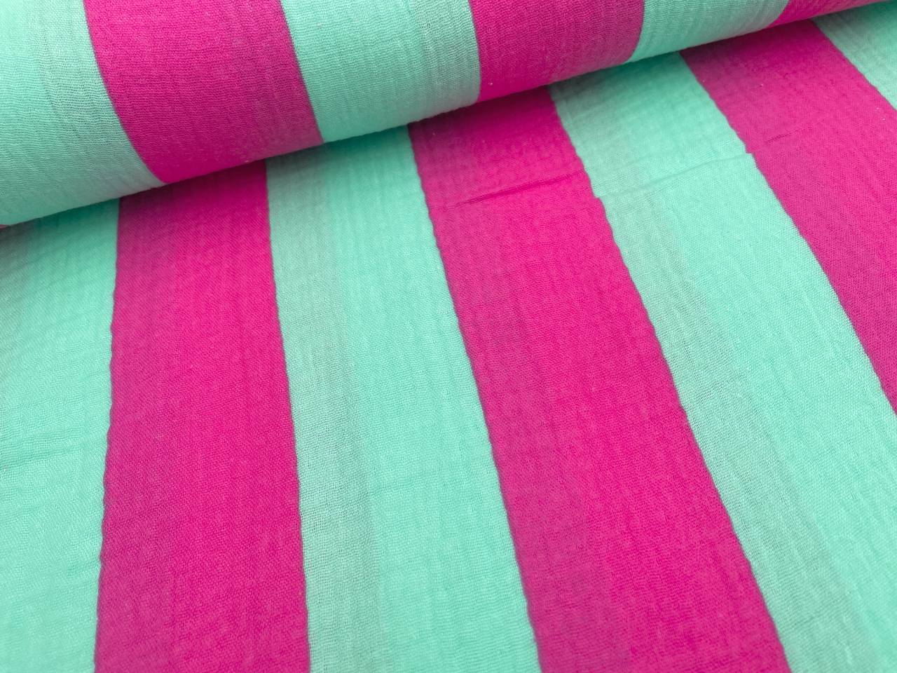 Musselin "Breite Streifen" Pink / Mint
