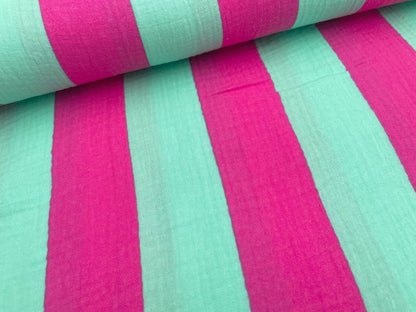 Musselin "Breite Streifen" Pink / Mint